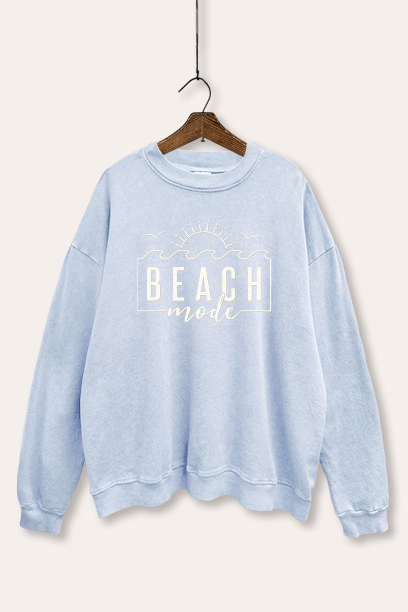 Beach Mode Sunset Waves Graphic Mineral Wash Sweatshirt