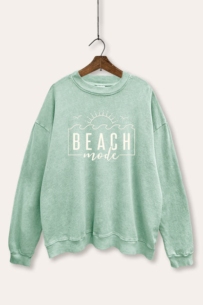 Beach Mode Sunset Waves Graphic Mineral Wash Sweatshirt
