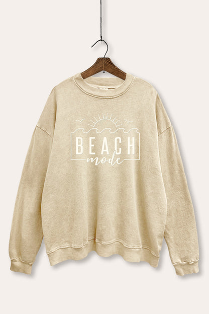 Beach Mode Sunset Waves Graphic Mineral Wash Sweatshirt