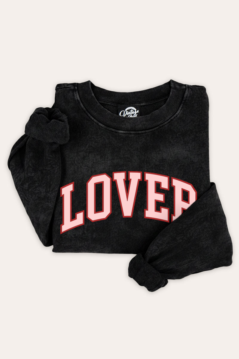 "lover" graphic mineral wash sweatshirt