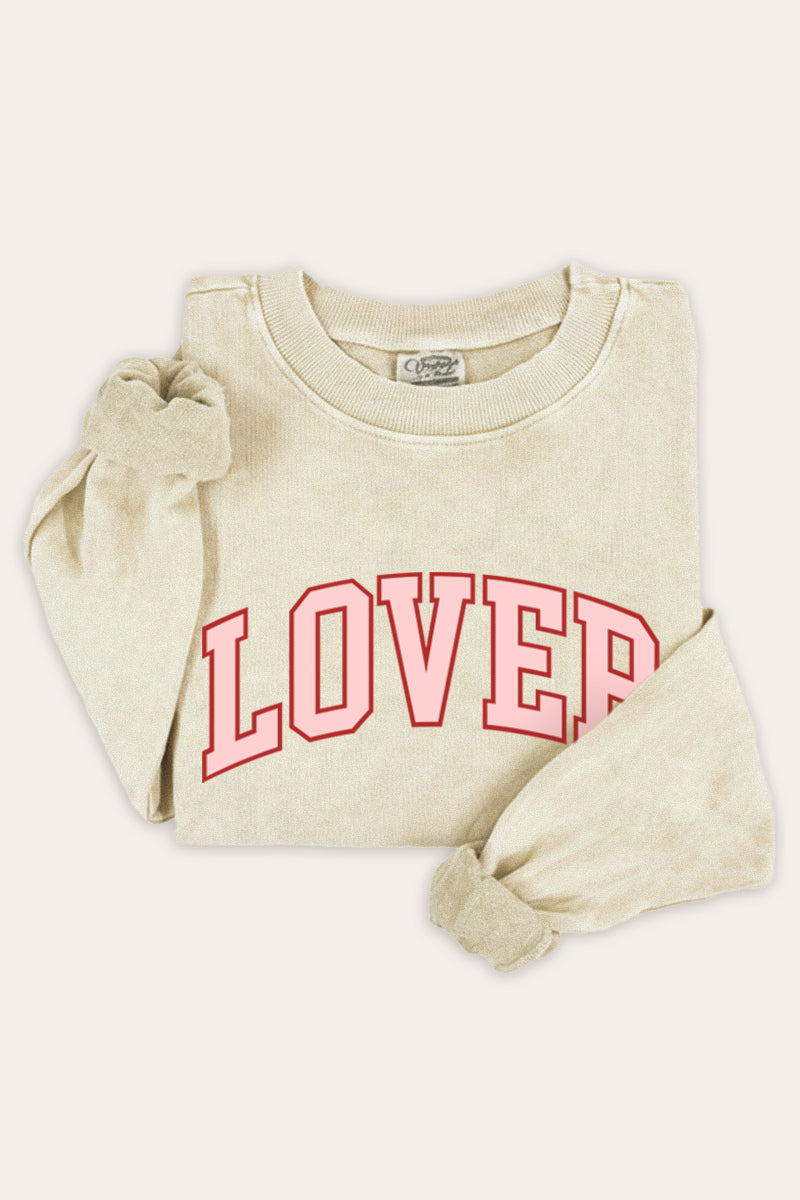 "lover" graphic mineral wash sweatshirt