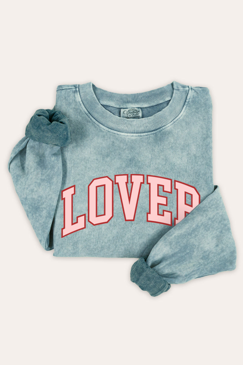 "lover" graphic mineral wash sweatshirt