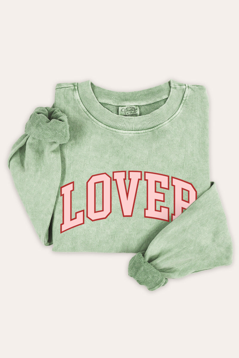"lover" graphic mineral wash sweatshirt