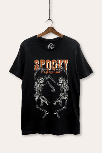 Halloween Dancing Skeletons Graphic Women's Basic Casual Tee