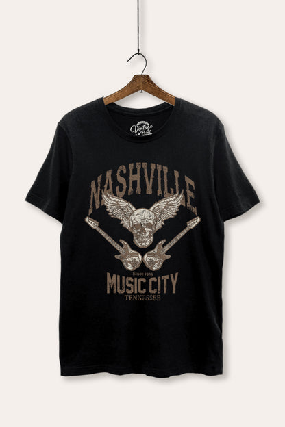 Nashville Music City Skull Graphic Women's Basic Casual Tee