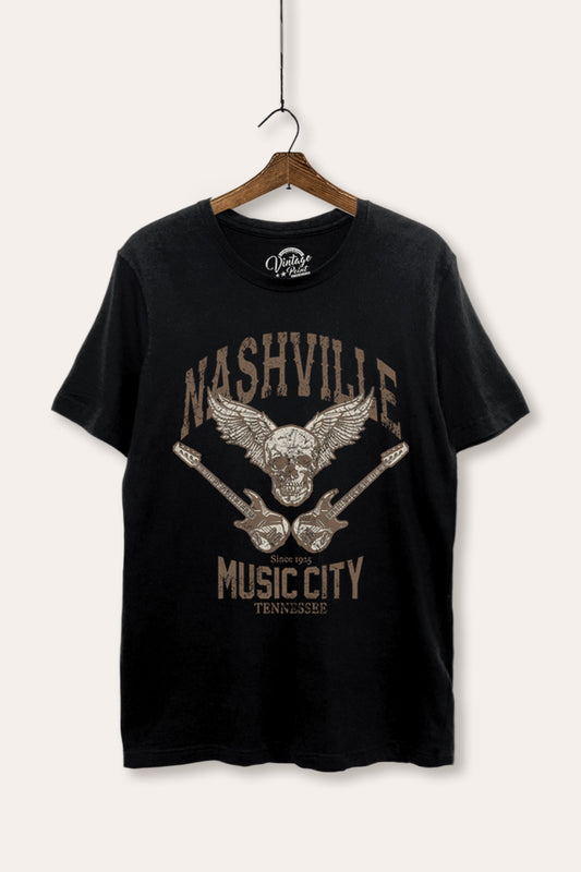 Nashville Music City Skull Graphic Women's Basic Casual Tee