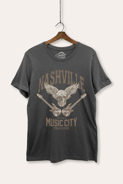 Nashville Music City Skull Graphic Women's Basic Casual Tee