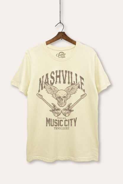 Nashville Music City Skull Graphic Women's Basic Casual Tee