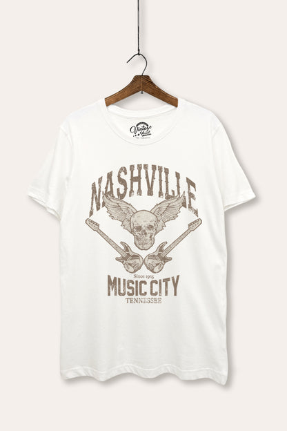 Nashville Music City Skull Graphic Women's Basic Casual Tee