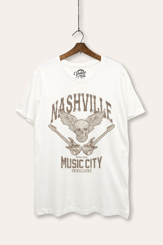Nashville Music City Skull Graphic Women's Basic Casual Tee