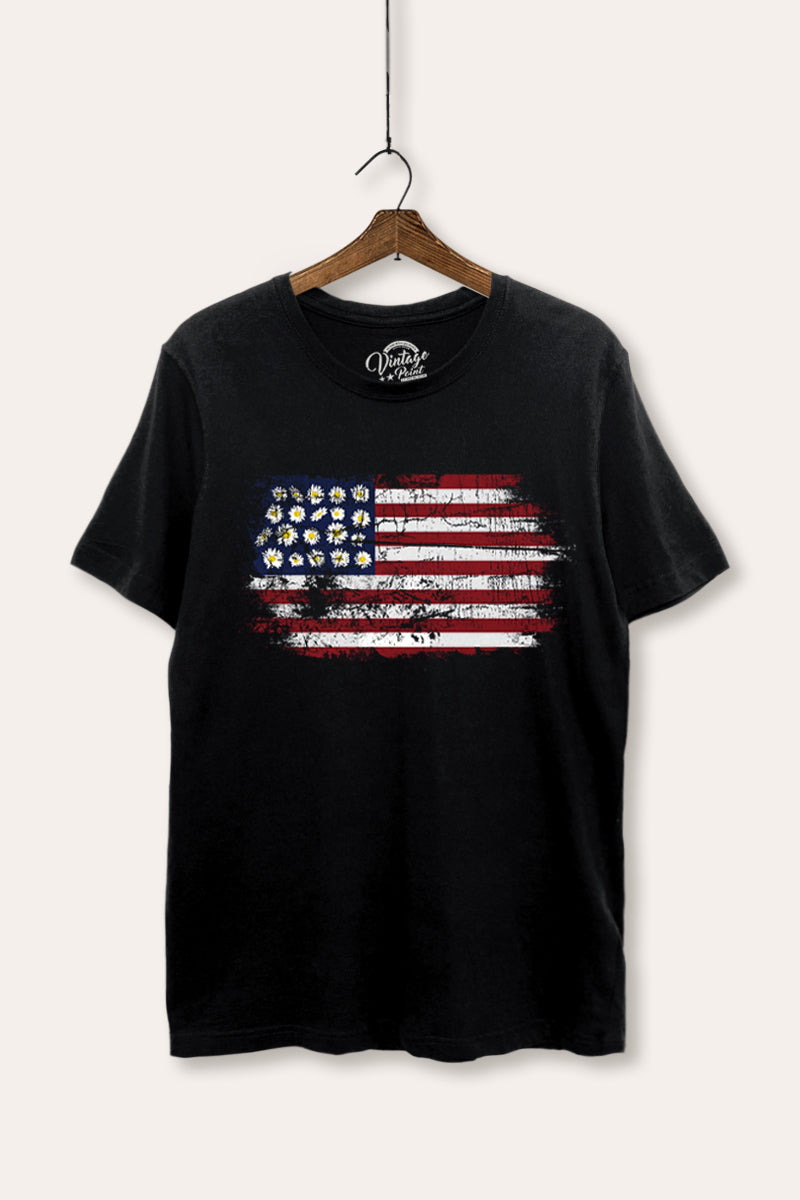 usa "flowers & stripes" flag women's basic graphic t-shirt