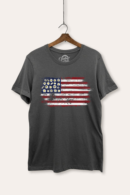 Distressed Floral USA Flag Graphic Women's Basic Casual Tee