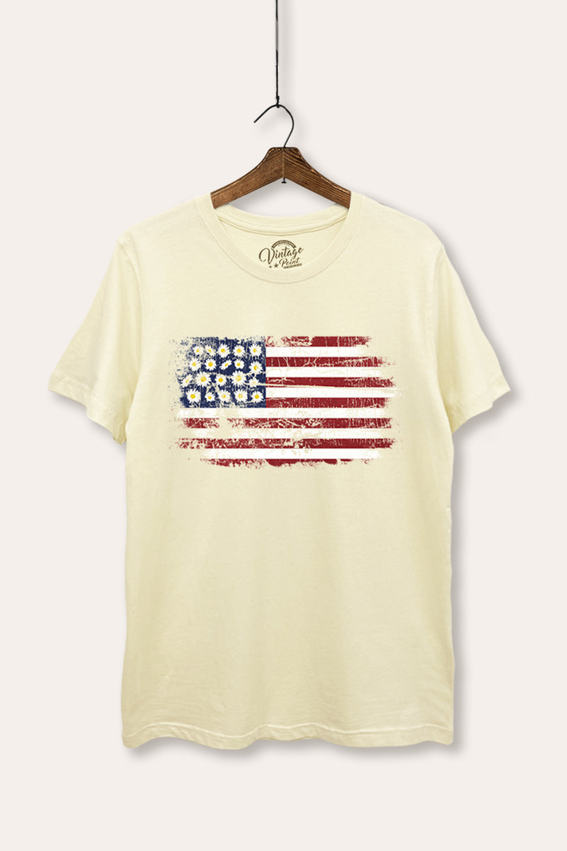 usa "flowers & stripes" flag women's basic graphic t-shirt