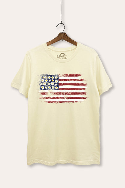Distressed Floral USA Flag Graphic Women's Basic Casual Tee
