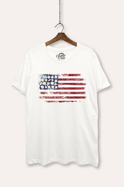 Distressed Floral USA Flag Graphic Women's Basic Casual Tee