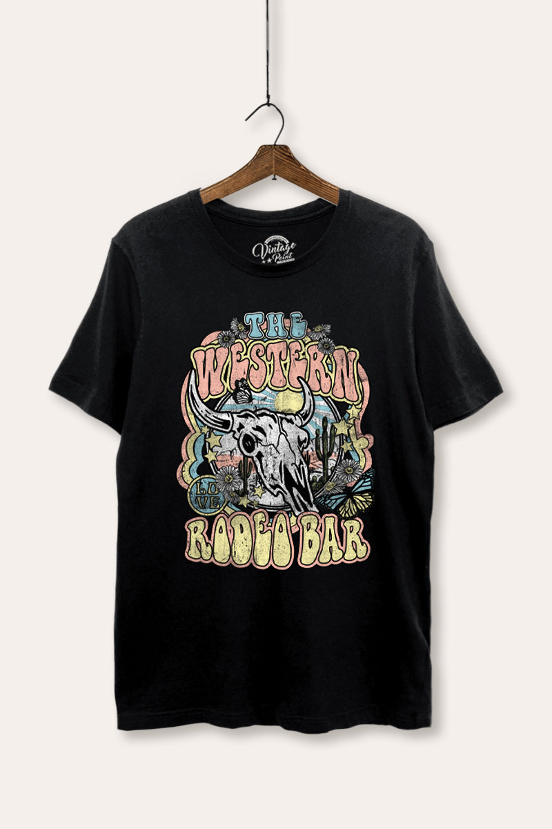 Western Rodeo Bar Retro Graphic Women's Basic Casual Tee