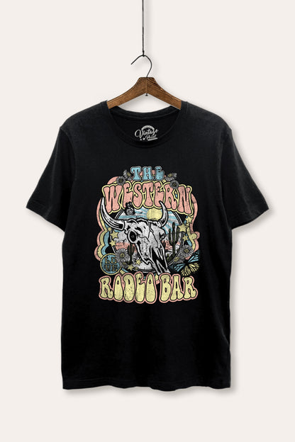 Western Rodeo Bar Retro Graphic Women's Basic Casual Tee