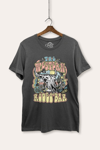 Western Rodeo Bar Retro Graphic Women's Basic Casual Tee