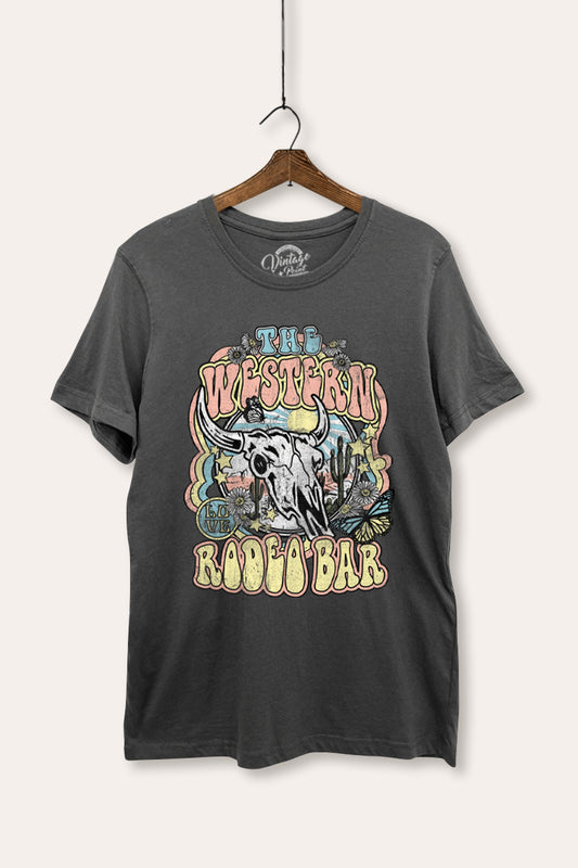 Western Rodeo Bar Retro Graphic Women's Basic Casual Tee