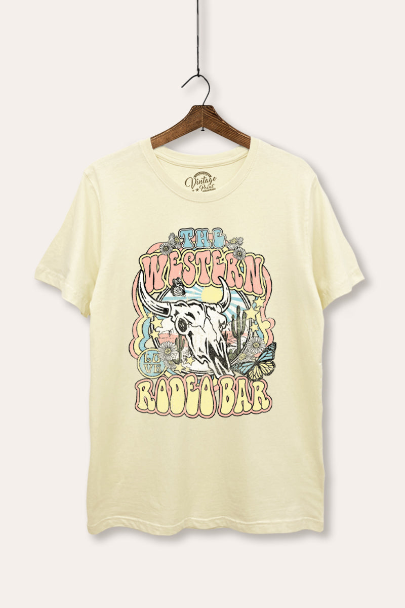 Western Rodeo Bar Retro Graphic Women's Basic Casual Tee
