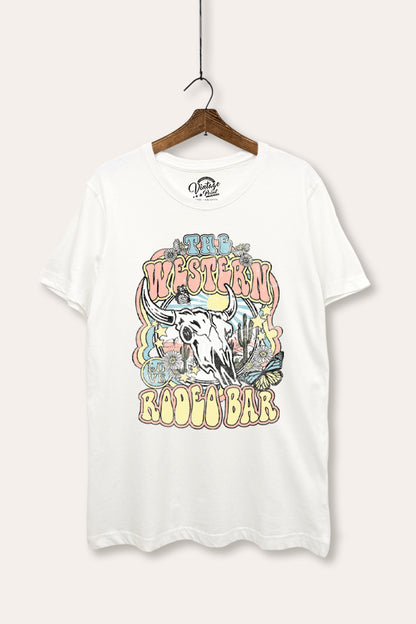 Western Rodeo Bar Retro Graphic Women's Basic Casual Tee