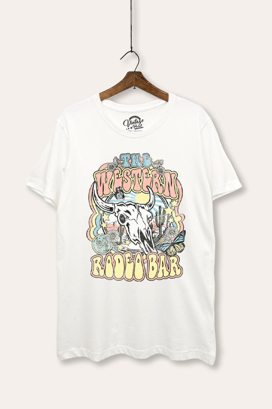 Western Rodeo Bar Retro Graphic Women's Basic Casual Tee