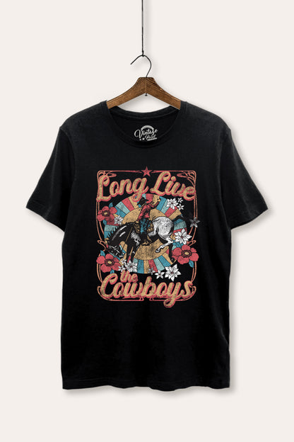 Long Live Cowboys Western Retro Graphic Women's Basic Casual Tee