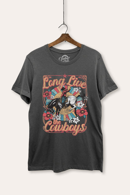 Long Live Cowboys Western Retro Graphic Women's Basic Casual Tee
