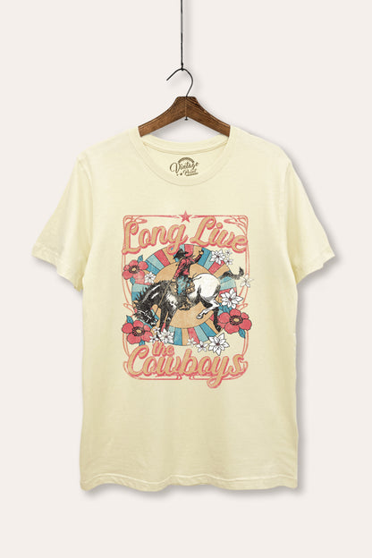 Long Live Cowboys Western Retro Graphic Women's Basic Casual Tee