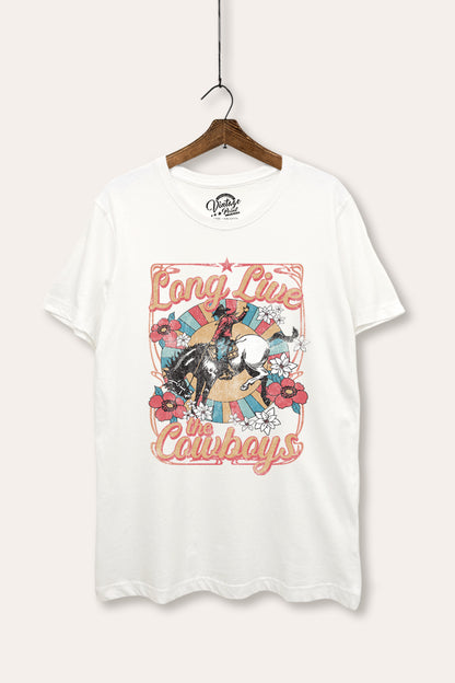 Long Live Cowboys Western Retro Graphic Women's Basic Casual Tee