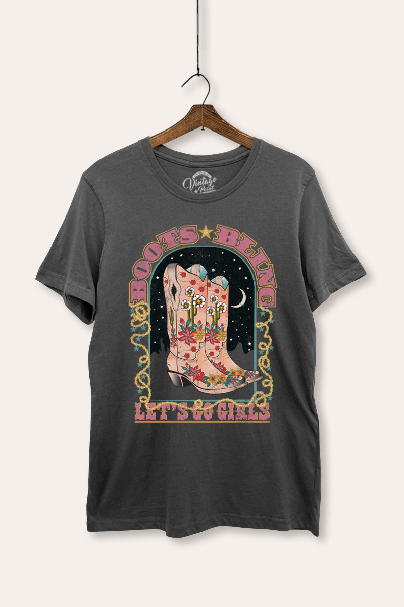 "let's go girls" retro boots bling women's basic graphic t-shirt
