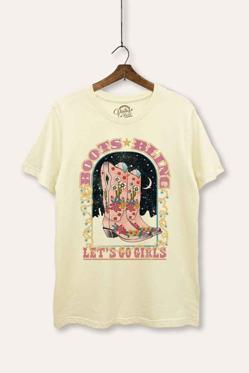 "let's go girls" retro boots bling women's basic graphic t-shirt