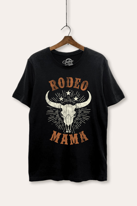 "rodeo mama" cow skull women's basic western graphic t-shirt