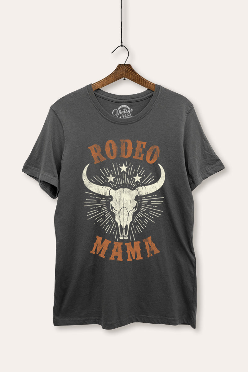 "rodeo mama" cow skull women's basic western graphic t-shirt