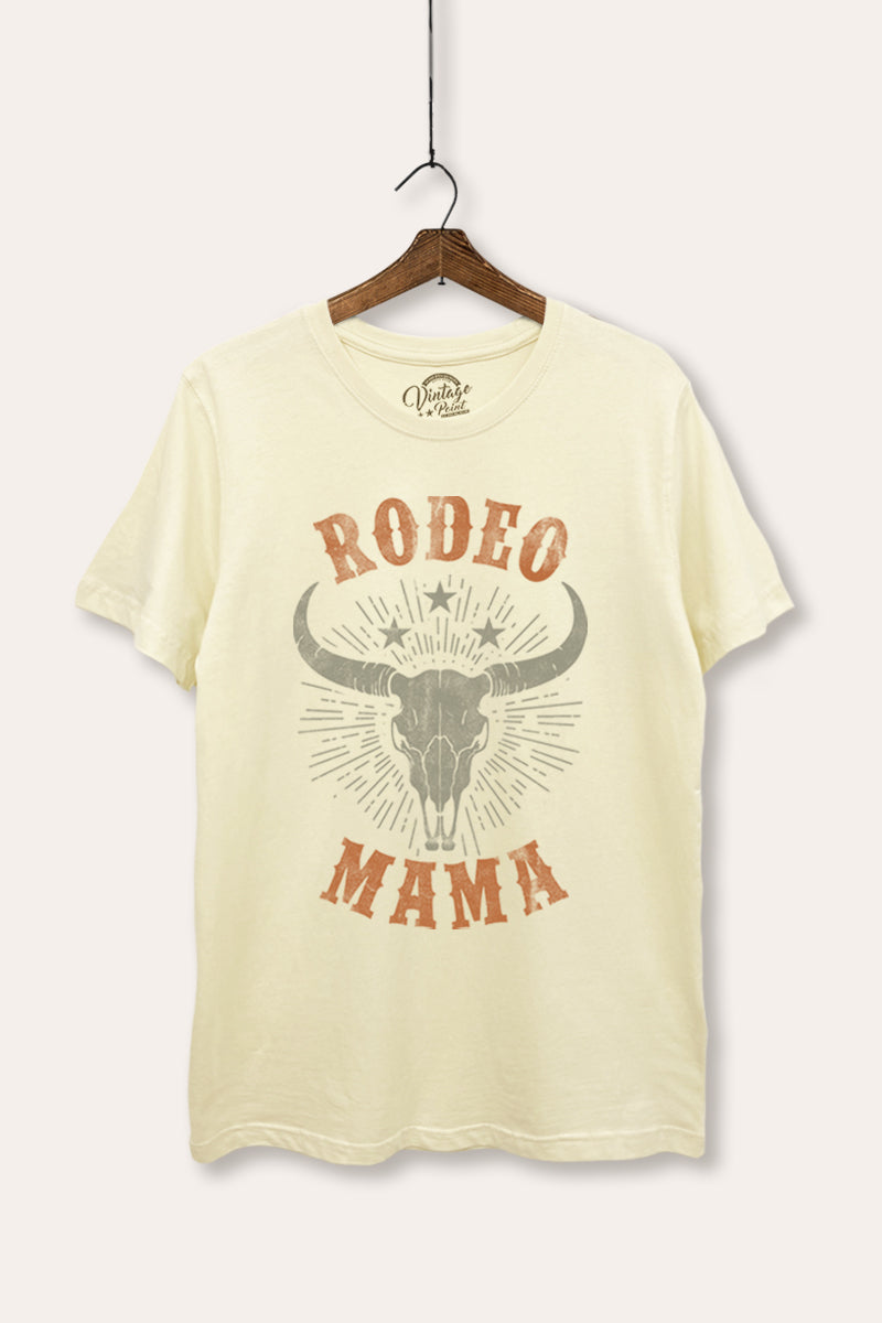 "rodeo mama" cow skull women's basic western graphic t-shirt