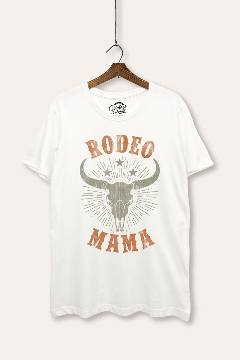 "rodeo mama" cow skull women's basic western graphic t-shirt