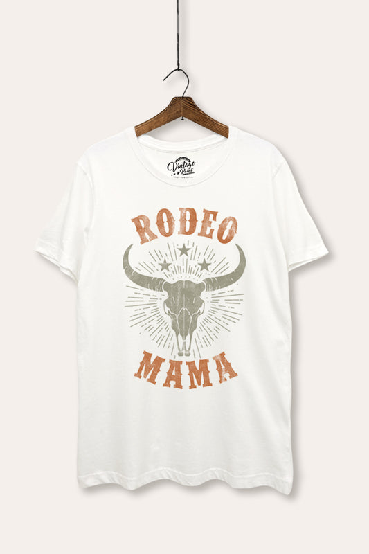 "rodeo mama" cow skull women's basic western graphic t-shirt