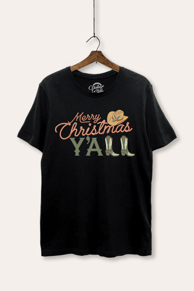 "merry christmas y'all" typography women's basic t-shirt