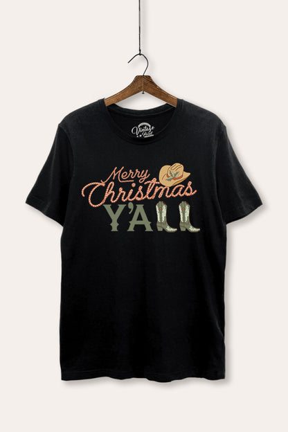 Merry Christmas Y'all Western Graphic Women's Basic Casual Tee