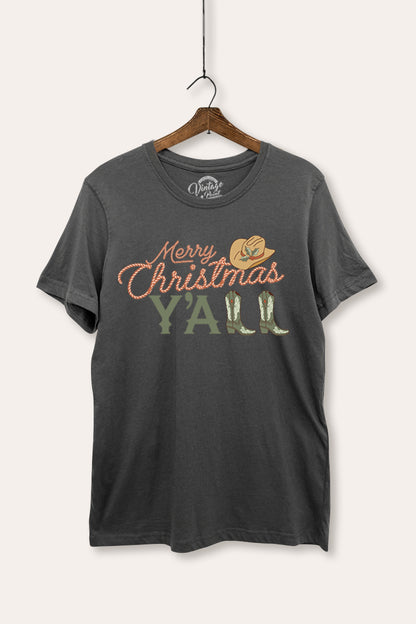 Merry Christmas Y'all Western Graphic Women's Basic Casual Tee