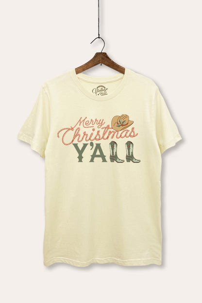 Merry Christmas Y'all Western Graphic Women's Basic Casual Tee