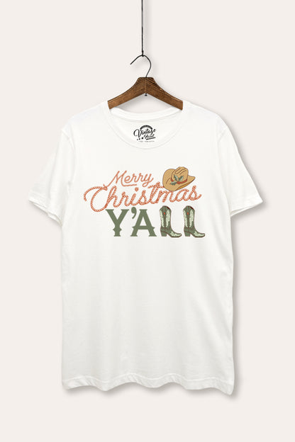 Merry Christmas Y'all Western Graphic Women's Basic Casual Tee