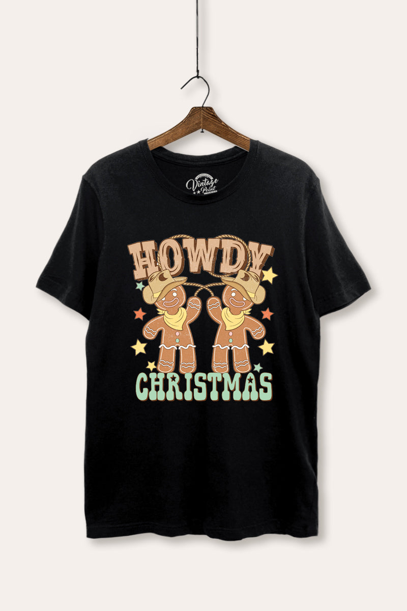 "howdy christmas" gingerbread cowboy women's basic graphic t-shirt