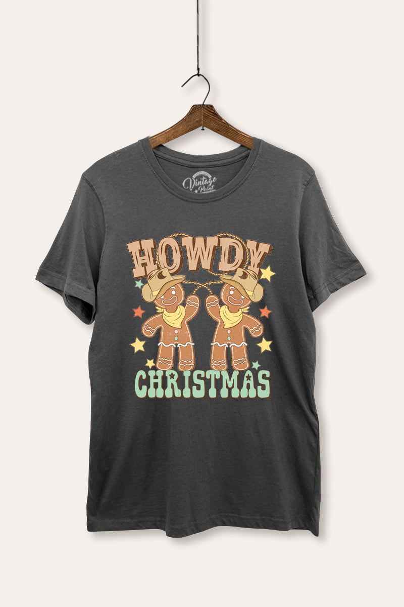 "howdy christmas" gingerbread cowboy women's basic graphic t-shirt