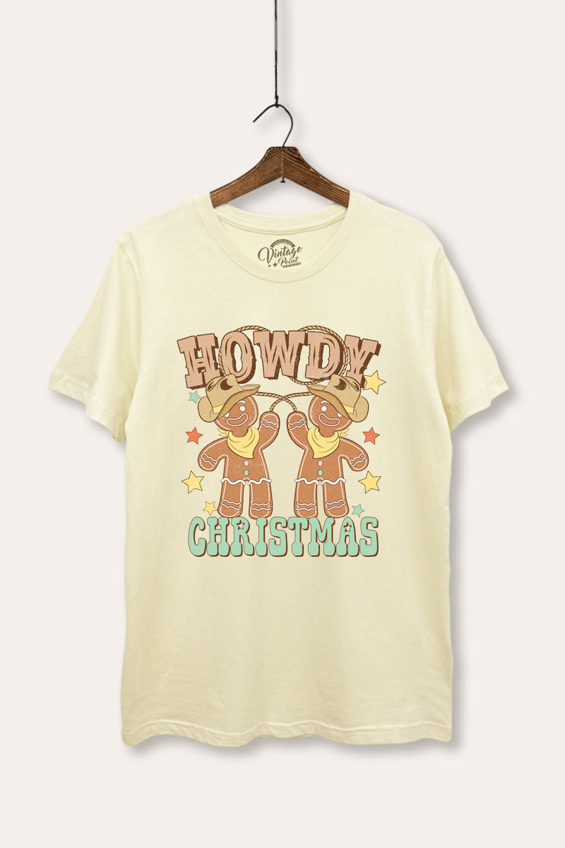 "howdy christmas" gingerbread cowboy women's basic graphic t-shirt