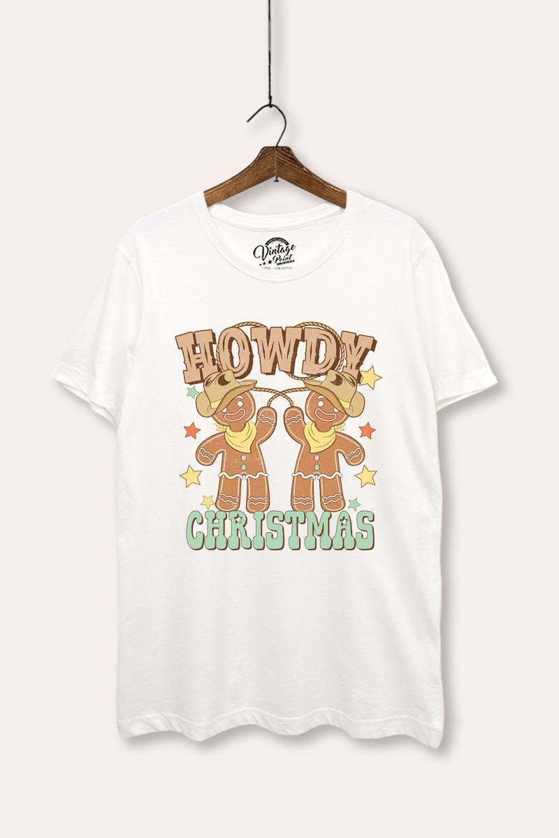 "howdy christmas" gingerbread cowboy women's basic graphic t-shirt