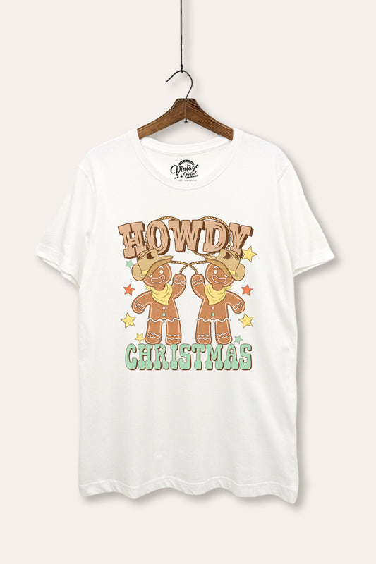 "howdy christmas" gingerbread cowboy women's basic graphic t-shirt