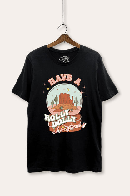 Holly Dolly Christmas Western Graphic Women's Basic Casual Tee