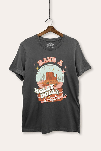 Holly Dolly Christmas Western Graphic Women's Basic Casual Tee