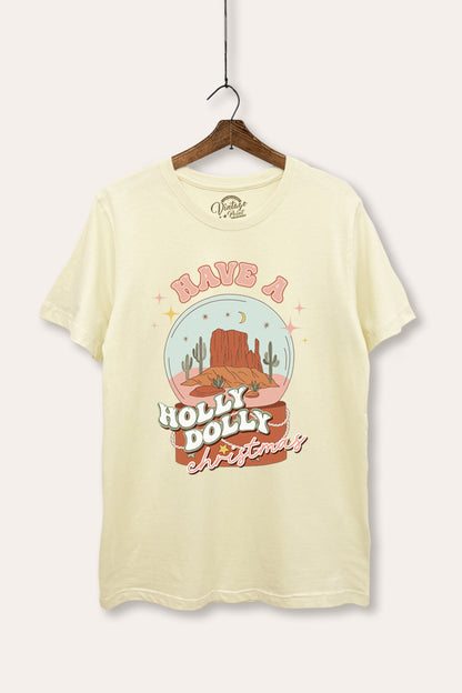 Holly Dolly Christmas Western Graphic Women's Basic Casual Tee